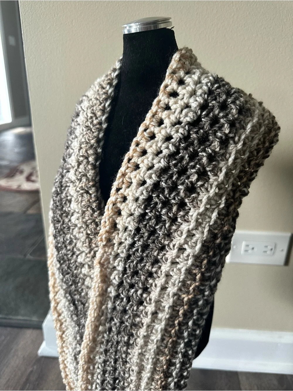 Neutral Crochet Infinity Scarf - Beige Taupe Gray